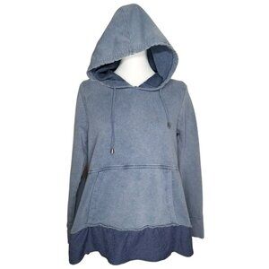 Soft Surroundings Womens Hooded Pullover‎ Top PM Blue Cotton/Polyester Blend